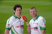 22 May 2013; Pictured at the launch of Newstalk 106-108 fm's coverage schedule of the 2013 GAA All-Ireland Senior Championships are Tyrone's Sean Cavanagh, left, and Kerry's Tomás Ó Sé. Newstalk sport-veterans, Ger Gilroy and Dave McIntyre, revealed an all-star panel that will join the Newstalk sports team in delivering the best GAA coverage and analysis available on national radio – for the second year running. Among those giving their expert commentary and analysis of the 2013 GAA Football All-Ireland Championship will be recently retired legend Dermot Earley, four time All Star Darragh Ó Sé, Kerry legend John Crowley and Mayo stars Liam McHale and David Brady, to name a few. Joining the team to give their views on the 2013 GAA Hurling All-Ireland Championship will be former Wexford hurler Diarmuid Lyng, Clare star Jamesie O'Connor, Cork's defensive rock Diarmuid O'Sullivan, and Offaly duo Daithí Regan and Johnny Pilkington. Croke Park, Dublin. Picture credit: Brian Lawless / SPORTSFILE