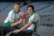 22 May 2013; Pictured at the launch of Newstalk 106-108 fm's coverage schedule of the 2013 GAA All-Ireland Senior Championships are Kerry's Tomás Ó Sé, left, and Tyrone's Sean Cavanagh. Newstalk sport-veterans, Ger Gilroy and Dave McIntyre, revealed an all-star panel that will join the Newstalk sports team in delivering the best GAA coverage and analysis available on national radio – for the second year running. Among those giving their expert commentary and analysis of the 2013 GAA Football All-Ireland Championship will be recently retired legend Dermot Earley, four time All Star Darragh Ó Sé, Kerry legend John Crowley and Mayo stars Liam McHale and David Brady, to name a few. Joining the team to give their views on the 2013 GAA Hurling All-Ireland Championship will be former Wexford hurler Diarmuid Lyng, Clare star Jamesie O'Connor, Cork's defensive rock Diarmuid O'Sullivan, and Offaly duo Daithí Regan and Johnny Pilkington. Croke Park, Dublin. Picture credit: Brian Lawless / SPORTSFILE