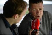 22 May 2013; Pictured at the launch of Newstalk 106-108 fm's coverage schedule of the 2013 GAA All-Ireland Senior Championships is Kerry's Tomás Ó Sé being interviewed by Oisin Langan, Newstalk. Newstalk sport-veterans, Ger Gilroy and Dave McIntyre, revealed an all-star panel that will join the Newstalk sports team in delivering the best GAA coverage and analysis available on national radio – for the second year running. Among those giving their expert commentary and analysis of the 2013 GAA Football All-Ireland Championship will be recently retired legend Dermot Earley, four time All Star Darragh Ó Sé, Kerry legend John Crowley and Mayo stars Liam McHale and David Brady, to name a few. Joining the team to give their views on the 2013 GAA Hurling All-Ireland Championship will be former Wexford hurler Diarmuid Lyng, Clare star Jamesie O'Connor, Cork's defensive rock Diarmuid O'Sullivan, and Offaly duo Daithí Regan and Johnny Pilkington. Croke Park, Dublin. Picture credit: Brian Lawless / SPORTSFILE