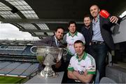 22 May 2013; Pictured at the launch of Newstalk 106-108 fm's coverage schedule of the 2013 GAA All-Ireland Senior Championships are footballers Kerry's Tomás Ó Sé, front, and Tyrone's Sean Cavanagh, with Newstalk broadcasters, from left, Joe Molloy, Ger Gilroy, and Dave McIntyre. Newstalk sport-veterans, Ger Gilroy and Dave McIntyre, revealed an all-star panel that will join the Newstalk sports team in delivering the best GAA coverage and analysis available on national radio – for the second year running. Among those giving their expert commentary and analysis of the 2013 GAA Football All-Ireland Championship will be recently retired legend Dermot Earley, four time All Star Darragh Ó Sé, Kerry legend John Crowley and Mayo stars Liam McHale and David Brady, to name a few. Joining the team to give their views on the 2013 GAA Hurling All-Ireland Championship will be former Wexford hurler Diarmuid Lyng, Clare star Jamesie O'Connor, Cork's defensive rock Diarmuid O'Sullivan, and Offaly duo Daithí Regan and Johnny Pilkington. Croke Park, Dublin. Picture credit: Brian Lawless / SPORTSFILE