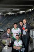 22 May 2013; Pictured at the launch of Newstalk 106-108 fm's coverage schedule of the 2013 GAA All-Ireland Senior Championships are footballers Kerry's Tomás Ó Sé, front, and Tyrone's Sean Cavanagh, with Newstalk broadcasters, from left, Joe Molloy, Ger Gilroy, and Dave McIntyre. Newstalk sport-veterans, Ger Gilroy and Dave McIntyre, revealed an all-star panel that will join the Newstalk sports team in delivering the best GAA coverage and analysis available on national radio – for the second year running. Among those giving their expert commentary and analysis of the 2013 GAA Football All-Ireland Championship will be recently retired legend Dermot Earley, four time All Star Darragh Ó Sé, Kerry legend John Crowley and Mayo stars Liam McHale and David Brady, to name a few. Joining the team to give their views on the 2013 GAA Hurling All-Ireland Championship will be former Wexford hurler Diarmuid Lyng, Clare star Jamesie O'Connor, Cork's defensive rock Diarmuid O'Sullivan, and Offaly duo Daithí Regan and Johnny Pilkington. Croke Park, Dublin. Picture credit: Brian Lawless / SPORTSFILE