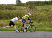 22 May 2013; Marcin Bialoblocki, Britain UK Youth Pro Cycling, gets a push back after a change of bike at Farranfore, Killarney, Co. Kerry, during Stage 4 of the 2013 An Post Rás. Listowel - Glengarriff. Photo by Sportsfile