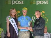 22 May 2013; Miss An Post Rás Therese Hurley and Brian Mahony, Operations Manager, present Roger Aiken, Louth Prague Charter, with the One Direct county jersey after Stage 4 of the 2013 An Post Rás. Listowel - Glengarriff. Glengarriff, Co. Cork. Photo by Sportsfile