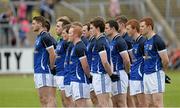 19 May 2013; The Cavan team stand for the National Anthem. Ulster GAA Football Senior Championship, Preliminary Round, Cavan v Armagh, Kingspan Breffni Park, Cavan. Picture credit: Oliver McVeigh / SPORTSFILE