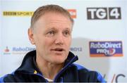 24 May 2013; Leinster head coach Joe Schmidt speaking to the media during a press conference ahead of their Celtic League Grand Final against Ulster on Saturday. Leinster Rugby Press Conference, RDS, Ballsbridge, Dublin. Picture credit: Matt Browne / SPORTSFILE