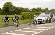 24 May 2013; A general view of an accident before Horse and Jockey, Co. Tipperary, in which riders, from right, Kirill Pozdnyakov, Synergy Baku, Shane Archbold, An Post Chain Reaction, and Michael Cuming Rapha Condor JLT, were involved during Stage 6 of the 2013 An Post Rás. Mitchelstown – Carlow. Photo by Sportsfile