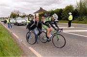 24 May 2013; Shane Archbold, An Post Chain Reaction, gets a push back on his bike after an accident before Horse and Jockey, Co. Tipperary, during Stage 6 of the 2013 An Post Rás. Mitchelstown – Carlow. Photo by Sportsfile