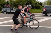 24 May 2013; Kirill Pozdnyakov, Synergy Baku, gets a push back on his bike after an accident before Horse and Jockey, Co. Tipperary, during Stage 6 of the 2013 An Post Rás. Mitchelstown – Carlow. Photo by Sportsfile