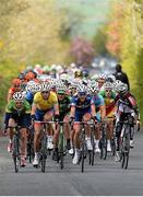 24 May 2013; Marcin Bialoblocki, Britain UK Youth Pro Cycling, 2nd from left, who retained his yellow jersey, in action during stage 6 of the 2013 An Post Rás. Mitchelstown – Carlow. Photo by Sportsfile