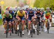 24 May 2013; Marcin Bialoblocki, Britain UK Youth Pro Cycling, 2nd from left, who retained his yellow jersey, in action during stage 6 of the 2013 An Post Rás. Mitchelstown – Carlow. Photo by Sportsfile