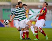 24 May 2013; Ian Ryan, right and Stephen Sherrin, Shelbourne, in action against Sean O'Connor, Shamrock Rovers. Airtricity League Premier Division, Shamrock Rovers v Shelbourne, Tallaght Stadium, Tallaght, Co. Dublin. Picture credit: Brian Lawless / SPORTSFILE