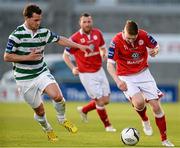 24 May 2013; Adam Hanlon, Shelbourne, in action against Thomas Stewart, Shamrock Rovers. Airtricity League Premier Division, Shamrock Rovers v Shelbourne, Tallaght Stadium, Tallaght, Co. Dublin. Picture credit: Brian Lawless / SPORTSFILE