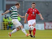 24 May 2013; Graham Gartland, Shelbourne, in action against Karl Sheppard, Shamrock Rovers. Airtricity League Premier Division, Shamrock Rovers v Shelbourne, Tallaght Stadium, Tallaght, Co. Dublin. Picture credit: Brian Lawless / SPORTSFILE
