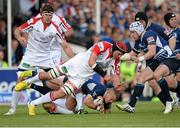 25 May 2013; Ian Madigan, Leinster, is tackled by Johann Muller, left, and Chris Henry, Ulster. Celtic League Grand Final, Ulster v Leinster, RDS, Ballsbridge, Dublin. Picture credit: Matt Browne / SPORTSFILE