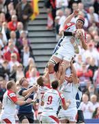 25 May 2013; Johann Muller, Ulster, takes the ball in a lineout against Leo Cullen, Leinster. Celtic League Grand Final, Ulster v Leinster, RDS, Ballsbridge, Dublin. Picture credit: Matt Browne / SPORTSFILE