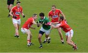 25 May 2013; John Galvin, Limerick, in action against Cork players, from left to right, Tomas Clancy, Graham Canty, Ciaran Sheehan and Paddy Kelly. Munster GAA Football Senior Championship, Quarter-Final, Limerick v Cork, Gaelic Grounds, Limerick. Picture credit: Diarmuid Greene / SPORTSFILE