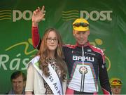 26 May 2013; Second in General Classification, Connor McConvey, Azerbaijan Synergy Baku, with Miss An Post Rás, Anna Otto, after Stage 8 of the 2013 An Post Rás. Naas - Skerries. Photo by Sportsfile