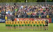 26 May 2013; The Donegal team stand for the National Anthem. Ulster GAA Football Senior Championship, Quarter-Final, Donegal v Tyrone, MacCumhaill Park, Ballybofey, Co. Donegal. Picture credit: Oliver McVeigh / SPORTSFILE