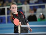25 May 2013; Erin Leddy, from Enfield, Co. Meath, competing in the Girls U13 Table Tennis team competition. Community Games May Festival 2013, Athlone Institute of Technology, Athlone, Co. Westmeath. Picture credit: Pat Murphy / SPORTSFILE