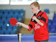 25 May 2013; Donagh McMahon, from Caherslee, Co. Kerry, competing in the Boys U13 Table Tennis team competition. Community Games May Festival 2013, Athlone Institute of Technology, Athlone, Co. Westmeath. Picture credit: Pat Murphy / SPORTSFILE