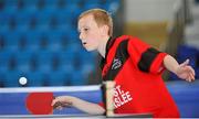 25 May 2013; Donagh McMahon, from Caherslee, Co. Kerry, competing in the Boys U13 Table Tennis team competition. Community Games May Festival 2013, Athlone Institute of Technology, Athlone, Co. Westmeath. Picture credit: Pat Murphy / SPORTSFILE