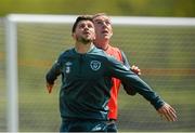 27 May 2013; Republic of Ireland's Shane Long, left, and Richard Dunne in action during squad training ahead of their International Friendly against England on Wednesday. Republic of Ireland Squad Training, Watford FC Training Centre, Colney, London, England. Picture credit: David Maher / SPORTSFILE