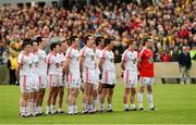26 May 2013; The Tyrone team and supporters during the National Anthem. Ulster GAA Football Senior Championship, Quarter-Final, Donegal v Tyrone, MacCumhaill Park, Ballybofey, Co. Donegal. Picture credit: Ray McManus / SPORTSFILE