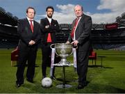 28 May 2013; SuperValu teamed up with its very own Community Dragons; from left, RTE's Marty Morrissey, Paul Galvin, Kerry, and Dragon Gavin Duffy, to launch their 2013 GAA All-Ireland Football Championship campaign. SuperValu are calling on communities and clubs all across Ireland to enter the ‘Community Den’ competition in store for a chance to win part of a €25,000 prize fund to benefit your local GAA club. For further information check out supervalu.ie. Croke Park, Dublin. Picture credit: Brian Lawless / SPORTSFILE