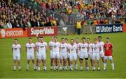 26 May 2013; The Tyrone team stand for the National Anthem. Ulster GAA Football Senior Championship, Quarter-Final, Donegal v Tyrone, MacCumhaill Park, Ballybofey, Co. Donegal. Picture credit: Oliver McVeigh / SPORTSFILE