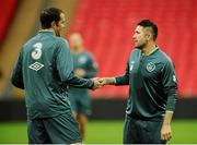 28 May 2013; Republic of Ireland's Robbie Keane, right, and John O'Shea during squad training ahead of their International Friendly against England on Wednesday. Republic of Ireland Squad Training, Wembley Stadium, London, England. Picture credit: David Maher / SPORTSFILE