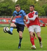 28 May 2013; Craig Walsh, UCD, in action against Killian Brennan, St. Patrick’s Athletic. Airtricity League Premier Division, St. Patrick’s Athletic v UCD, Tolka Park, Dublin. Picture credit: Barry Cregg / SPORTSFILE