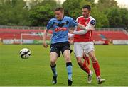 28 May 2013; Craig Walsh, UCD, in action against Killian Brennan, St. Patrick’s Athletic. Airtricity League Premier Division, St. Patrick’s Athletic v UCD, Tolka Park, Dublin. Picture credit: Barry Cregg / SPORTSFILE