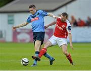 28 May 2013; Craig Walsh, UCD, in action against Conan Byrne, St. Patrick’s Athletic. Airtricity League Premier Division, St. Patrick’s Athletic v UCD, Tolka Park, Dublin. Picture credit: Barry Cregg / SPORTSFILE