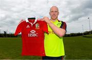 30 April 2013; Munster's Paul O'Connell holds a British & Irish Lions jersey following squad training. O'Connell was named in the 37 man squad earlier in the day. Munster Rugby Squad Training, Cork Institute of Technology, Bishopstown, Cork. Picture credit: Stephen McCarthy / SPORTSFILE