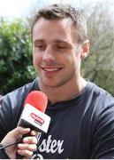 30 April 2013; Ulster's Tommy Bowe is interviewed by members of the media after he was announced as a member of the 37 man 2013 British & Irish Lions squad. Belfast Zoo, Belfast, Co. Antrim. Picture credit: John Dickson / SPORTSFILE
