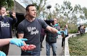30 April 2013; Ulster's Tommy Bowe throws some food into the lions enclosure at Belfast Zoo after he was announced as a member of the 37 man 2013 British & Irish Lions squad. Belfast Zoo, Belfast, Co. Antrim. Picture credit: John Dickson / SPORTSFILE