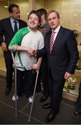 29 May 2013; An Taoiseach Enda Kenny T.D. who officially opened the Irish Sport HQ at the National Sports Campus in Blanchardstown, is photographed with Paralympics athlete Padraic Moran. The 19 National Governing Bodies (NGBs) of Sport which have moved into the new Irish Sport HQ are, Angling Council of Ireland, Badminton Ireland, Canoeing Ireland, Cerebral Palsy Sport Ireland, Federation of Irish Sport, Gaelic Athletic Association, Gymnastics Ireland, Irish Ice Hockey Association, Irish Judo Association, Irish Olympic Handball Association, Irish Sports Council / Coaching Ireland, Irish Squash, Mountaineering Ireland, Paralympics Ireland, Pitch and Pitt Union of Ireland, Student Sport Ireland, Swim Ireland, Table Tennis Ireland and The Camogie Association. Official Opening of Irish Sport HQ, National Sports Campus, Blanchardstown, Dublin. Picture credit: Ray McManus / SPORTSFILE