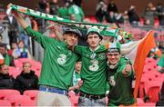 29 May 2013; Republic of Ireland supporters Damien Synnott, left, Colm Whelan, centre, and Colm Lynch, all from Sandyford, Co. Dublin, at the game. Friendly International, England v Republic of Ireland, Wembley Stadium, London, England. Picture credit: Barry Cregg / SPORTSFILE