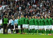 29 May 2013; The Republic of Ireland players during the playing of the National Anthem. Friendly International, England v Republic of Ireland, Wembley Stadium, London, England. Picture credit: David Maher / SPORTSFILE