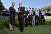 30 May 2013; WPFG Chair and PSNI Deputy Police Constable Judith Gillespie, left, and Uachtarán Chumann Lúthchleas Gael Liam Ó Néill, with from left, Tom Sheridan, handball, Meath, Emlyn Mulligan, football, Leitrim, Eamonn O'Callaghan, football, Kildare, Denis Glennon, football, Westmeath, Peter Turley, Down, and David Clarke, football, Mayo, at Croke Park. WPFG organisers were at GAA headquarters to meet officers representing the Garda, Irish Fire Services, Prison, Customs and Coastguard Services to profile opportunities for competitors and spectators at this year’s World Police and Fire Games. The Games, a biennial event for serving and retired police, fire, prison and border security officers will take place in Northern Ireland from 1st-10th of August. Visit www.2013wpfg.com for more information. Croke Park, Dublin. Picture credit: Brian Lawless / SPORTSFILE