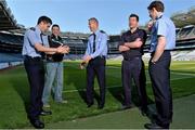 30 May 2013; Senior county footballers, from left, Emlyn Mulligan, Leitrim, Eamonn O'Callaghan, Kildare, Denis Glennon, Westmeath, Peter Turley, Down, and David Clarke, Mayo, at Croke Park. WPFG organisers were at GAA headquarters to meet officers representing the Garda, Irish Fire Services, Prison, Customs and Coastguard Services to profile opportunities for competitors and spectators at this year’s World Police and Fire Games. The Games, a biennial event for serving and retired police, fire, prison and border security officers will take place in Northern Ireland from 1st-10th of August. Visit www.2013wpfg.com for more information. Croke Park, Dublin. Picture credit: Brian Lawless / SPORTSFILE