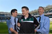 30 May 2013; Senior county footballers, from left, Emlyn Mulligan, Leitrim, Eamonn O'Callaghan, Kildare, and Denis Glennon, Westmeath, at Croke Park. WPFG organisers were at GAA headquarters to meet officers representing the Garda, Irish Fire Services, Prison, Customs and Coastguard Services to profile opportunities for competitors and spectators at this year’s World Police and Fire Games. The Games, a biennial event for serving and retired police, fire, prison and border security officers will take place in Northern Ireland from 1st-10th of August. Visit www.2013wpfg.com for more information. Croke Park, Dublin. Picture credit: Brian Lawless / SPORTSFILE