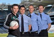 30 May 2013; Senior county footballers, from left, Eamonn O'Callaghan, Kildare, Emlyn Mulligan, Leitrim, Denis Glennon, Westmeath, and David Clarke, Mayo, at Croke Park. WPFG organisers were at GAA headquarters to meet officers representing the Garda, Irish Fire Services, Prison, Customs and Coastguard Services to profile opportunities for competitors and spectators at this year’s World Police and Fire Games. The Games, a biennial event for serving and retired police, fire, prison and border security officers will take place in Northern Ireland from 1st-10th of August. Visit www.2013wpfg.com for more information. Croke Park, Dublin. Picture credit: Brian Lawless / SPORTSFILE