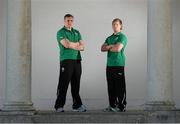 30 May 2013; Ireland's Tommy O'Donnell, left, and Kieran Marmion after a press conference ahead of the Ireland Rugby Tour to North America. Ireland Rugby Press Conference, Carton House, Maynooth, Co. Kildare. Picture credit: Matt Browne / SPORTSFILE