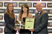 30 May 2013; Sarah Houlihan, Kerry, is presented her certificate by Lynn Moynihan, left, Local Marketing Manager, TESCO Ireland, and Pat Quill, President of the Ladies Football Association, after being selected on the Tesco HomeGrown NFL Division 2 team of the year. 2013 TESCO HomeGrown Ladies National Football Team of the League Presentations. Croke Park, Dublin. Picture credit: Barry Cregg / SPORTSFILE