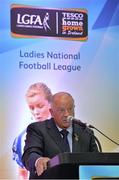 30 May 2013; Pat Quill, President of the Ladies Football Association, speaking at the 2013 TESCO HomeGrown Ladies National Football Team of the League Presentations. Croke Park, Dublin. Picture credit: Barry Cregg / SPORTSFILE