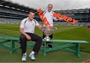 31 May 2013; eircom, proud sponsors of the GAA Football All-Ireland Senior Championship, has today launched its new Win, Lose, or Draw prediction game by putting eircom’s GAA ambassadors to the test. The new game challenges GAA football fans to log onto www.experiencemore.ie, register for a five letter PIN, and predict the outcomes of upcoming championship games. At the launch are eircom GAA Ambassadors Donegal footballer Michael Murphy, left, and Tyrone manager Mickey Harte. Croke Park, Dublin. Picture credit: Brian Lawless / SPORTSFILE