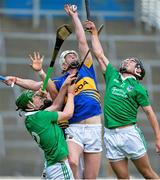 31 May 2013; Michael Breen, Tipperary, in action against David Reidy, left, and John Fitzgibbon, Limerick. Bord Gais Energy Munster GAA Under 21 Hurling Championship, Quarter-Final, Tipperary v Limerick, Semple Stadium, Thurles, Co. Tipperary. Picture credit: Diarmuid Greene / SPORTSFILE