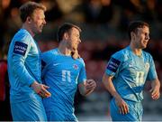31 May 2013; Philip Hand, centre, Drogheda United, celebrates with team-mates Peter Hynes, left, and David Cassidy, after scoring his side's third goal. FAI Ford Cup, Second Round, Bohemians v Drogheda United, Dalymount Park, Dublin. Picture credit: Brian Lawless / SPORTSFILE