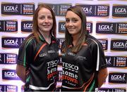 30 May 2013; Emma Kelly, left, and Clare Timoney, Antrim, members of the TESCO HomeGrown NFL Division 4 Team of the League 2013. 2013 TESCO HomeGrown Ladies National Football Team of the League Presentations. Croke Park, Dublin. Picture credit: Barry Cregg / SPORTSFILE